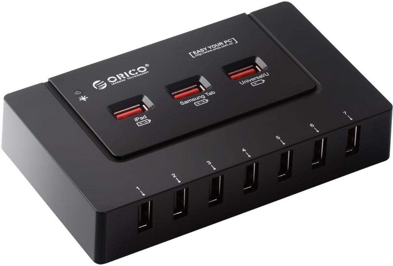 ORICO HF7U-3P 7-Port USB 2.0 Hub - 3 x Charger, 12V 2.5A Power Adapter and USB 2.0 Cord