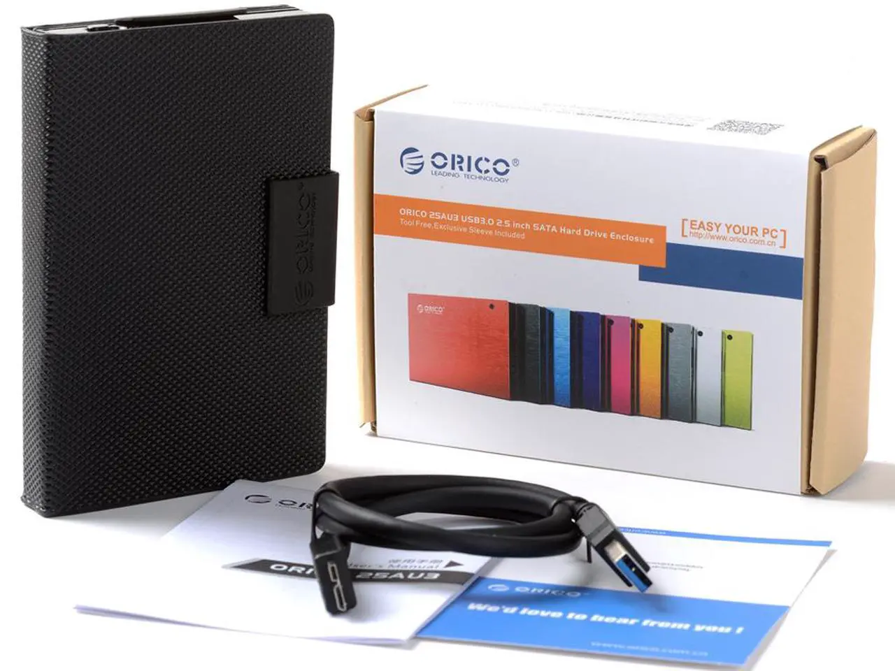 Alt view image 6 of 6 - ORICO 25AU3-BK External USB 3.0 to 2.5-Inch SATA Aluminum Hard Drive Enclosure Case With Exclusive Sleeve - Black