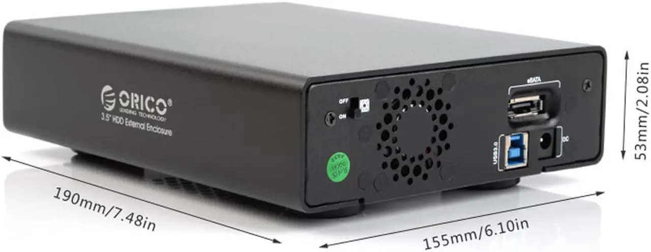 Alt view image 3 of 5 - ORICO 3519SUS3-BK Aluminum Alloy HDD External Enclosure with E-SATA and USB3.0 Interface