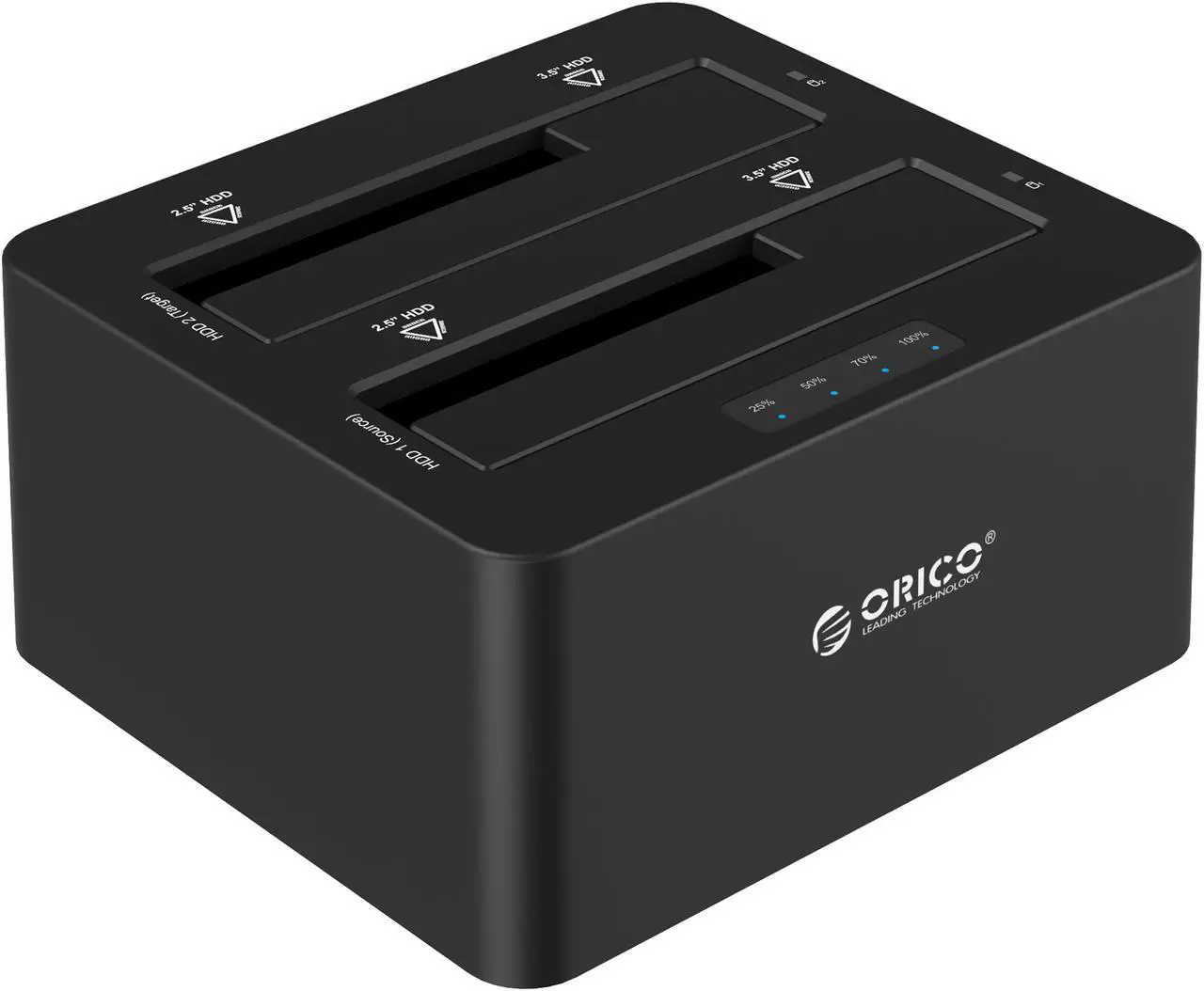 Main image of ORICO Dual Bay SATA to USB3.0 External Hard Drive Docking Station for 2.5" and 3.5" HDD, SSD with Duplicator/Clone Function [2 x 6TB support]-Black