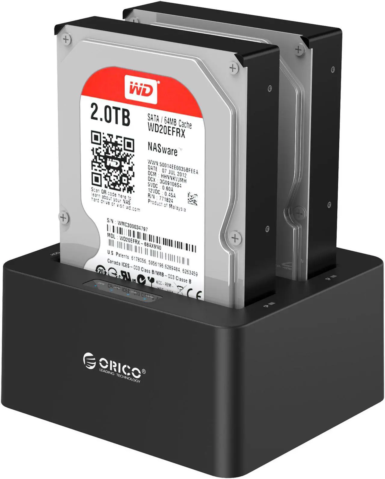 Alt view image 4 of 7 - ORICO Dual Bay SATA to USB3.0 External Hard Drive Docking Station for 2.5" and 3.5" HDD, SSD with Duplicator/Clone Function [2 x 6TB support]-Black