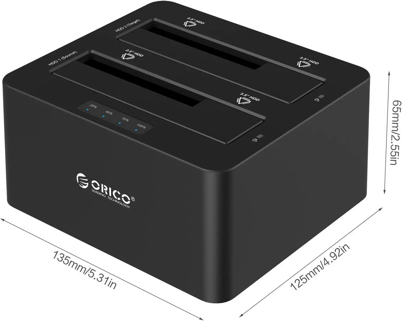 Alt view image 7 of 7 - ORICO Dual Bay SATA to USB3.0 External Hard Drive Docking Station for 2.5" and 3.5" HDD, SSD with Duplicator/Clone Function [2 x 6TB support]-Black