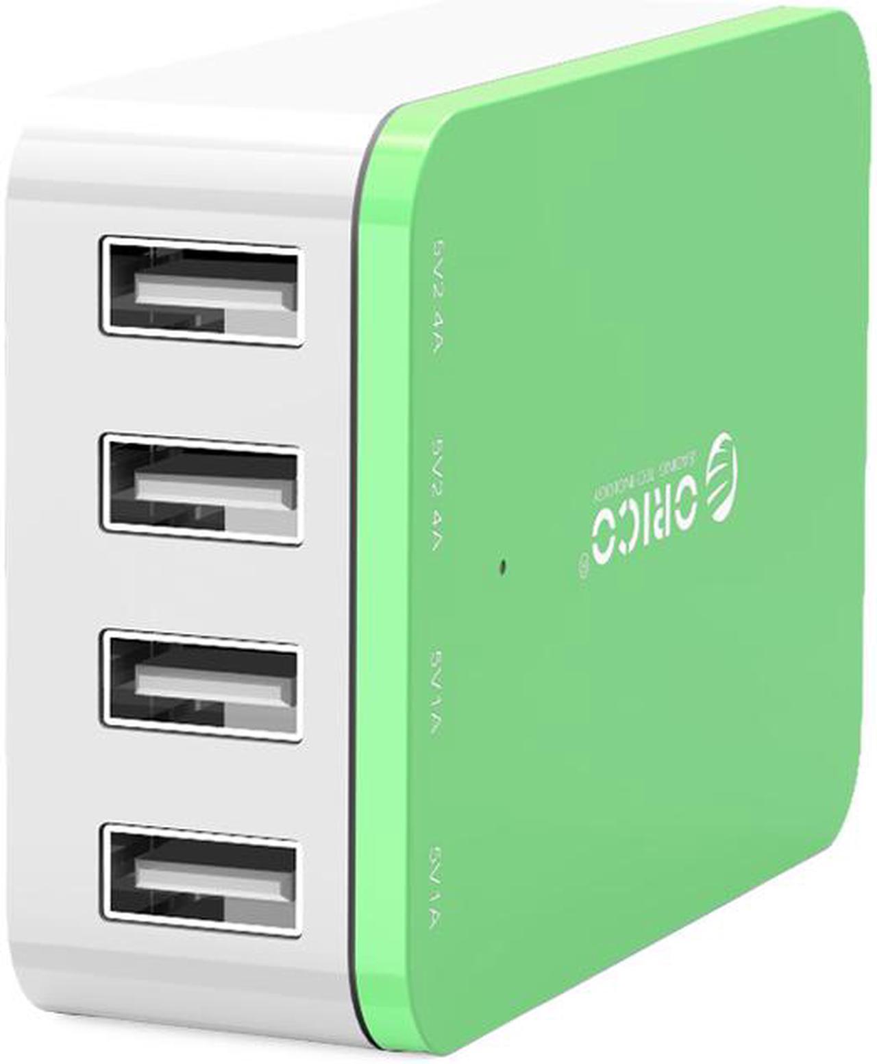 ORICO CSI-4U 20W 4-Port Family-sized Desktop USB Charger with 2 Prong Power Cord for iPhone 6 6 Plus 5 5C 5S, iPad Air Mini, Galaxy S4 S5, Note 2 3, HTC One (M8), Nexus and More - Green