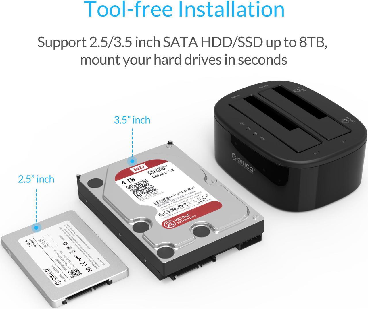 Alt view image 3 of 7 - ORICO Dual Bay USB 3.0 to SATA External Hard Drive Enclosure with Offline Clone Function External Hard Drive Docking Station for 2.5/3.5 inch HDD/SSD Tool Free -SATA Hard Drive Dock/Adapter/Reader