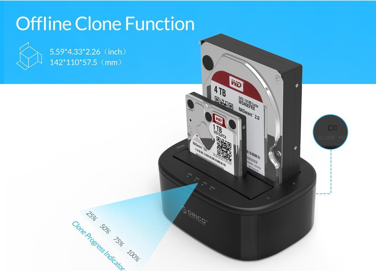 Alt view image 4 of 7 - ORICO Dual Bay USB 3.0 to SATA External Hard Drive Enclosure with Offline Clone Function External Hard Drive Docking Station for 2.5/3.5 inch HDD/SSD Tool Free -SATA Hard Drive Dock/Adapter/Reader