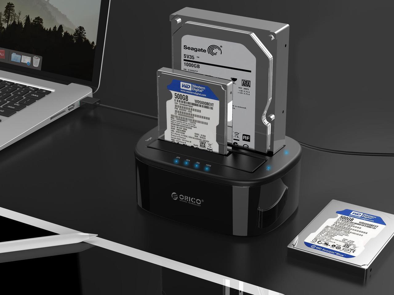 Alt view image 7 of 7 - ORICO Dual Bay USB 3.0 to SATA External Hard Drive Enclosure with Offline Clone Function External Hard Drive Docking Station for 2.5/3.5 inch HDD/SSD Tool Free -SATA Hard Drive Dock/Adapter/Reader