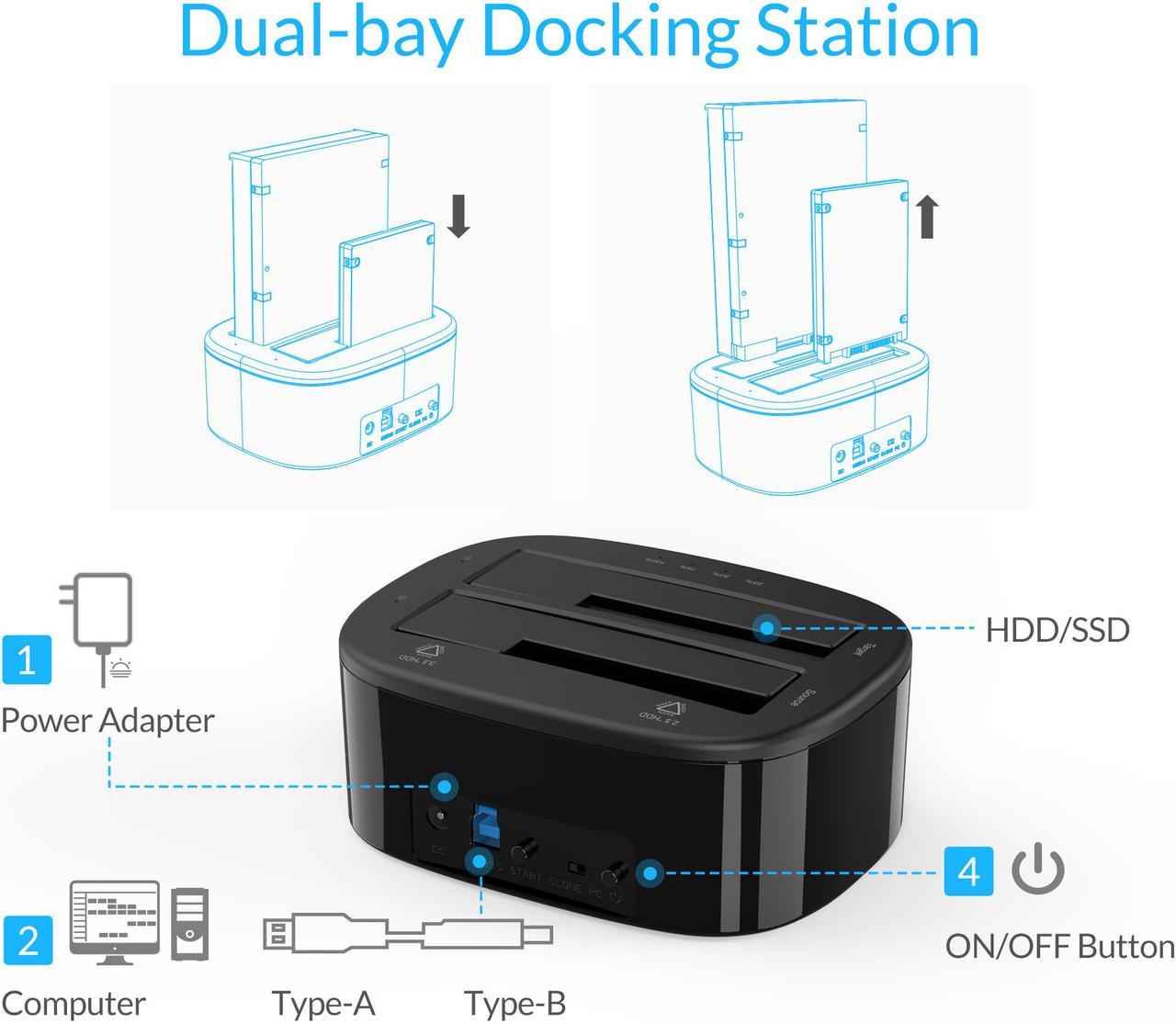 Alt view image 6 of 7 - ORICO Dual Bay USB 3.0 to SATA External Hard Drive Enclosure with Offline Clone Function External Hard Drive Docking Station for 2.5/3.5 inch HDD/SSD Tool Free -SATA Hard Drive Dock/Adapter/Reader