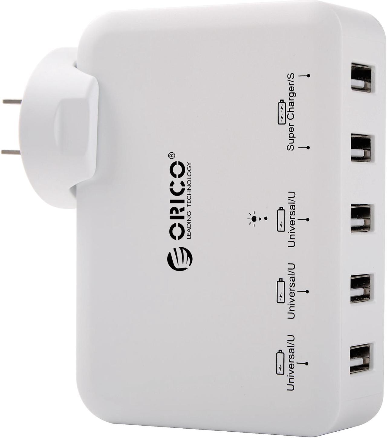 ORICO DCAP-5U 5-Port USB Wall Charger Adapter for iPhone 7/7Plus/6S/6S P/5SE/iPad/LG/Samsung/HTC/Nexus and More - White