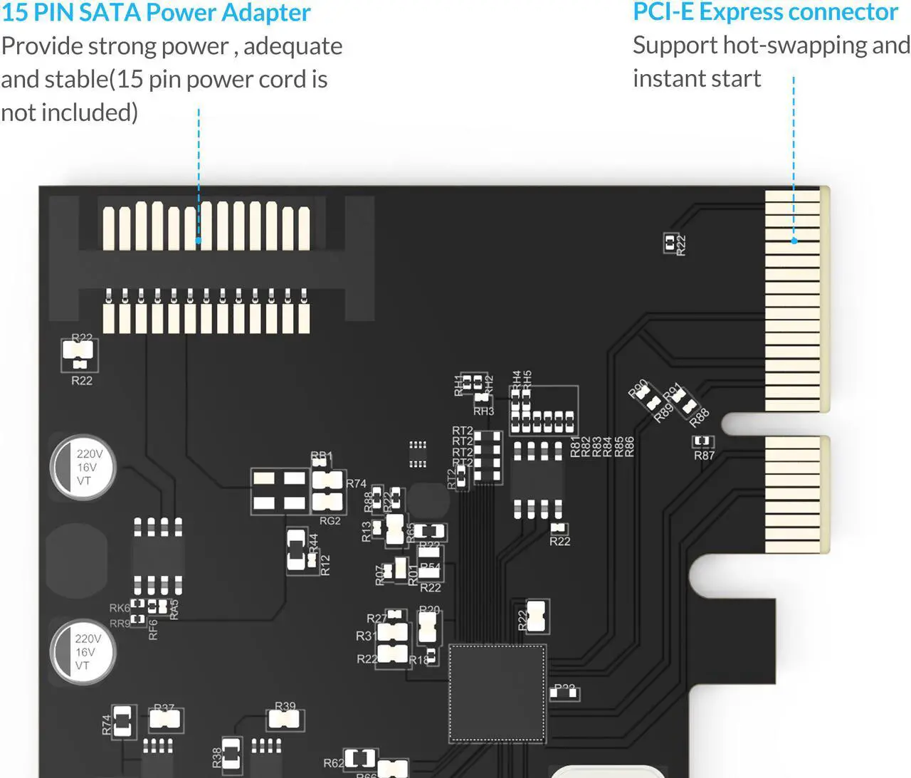 Alt view image 4 of 7 - ORICO USB3.1(GEN 2) PCI-E Expansion Card Adapter with 2 Ports External PCI-E Express Superspeed 10Gbps Support 15PIN Power Connector Support PCI Express x4, x8 or x16 Slot for Windows XP,Vista,and Lin