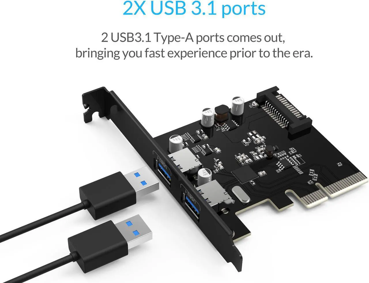 Alt view image 3 of 7 - ORICO USB3.1(GEN 2) PCI-E Expansion Card Adapter with 2 Ports External PCI-E Express Superspeed 10Gbps Support 15PIN Power Connector Support PCI Express x4, x8 or x16 Slot for Windows XP,Vista,and Lin