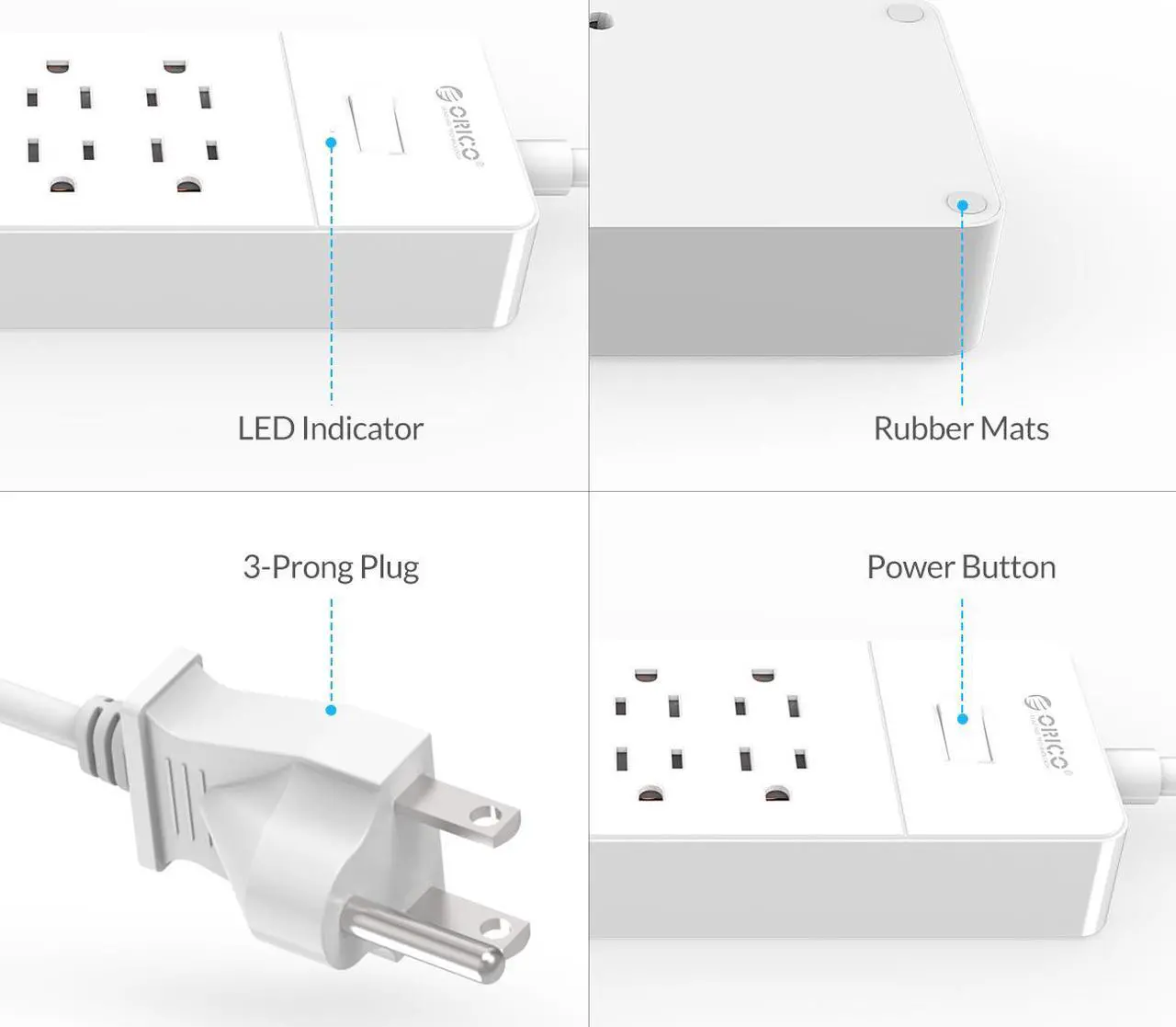 Alt view image 3 of 7 - ORICO  8 AC Outlet Power Strip with  4 USB Charging Port Built-in 5FT Cord with Keyholes Wall Mountable 5V4A Max for Home/Office