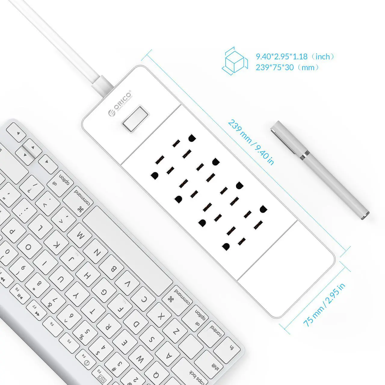 Alt view image 5 of 7 - ORICO  8 AC Outlet Power Strip with  4 USB Charging Port Built-in 5FT Cord with Keyholes Wall Mountable 5V4A Max for Home/Office