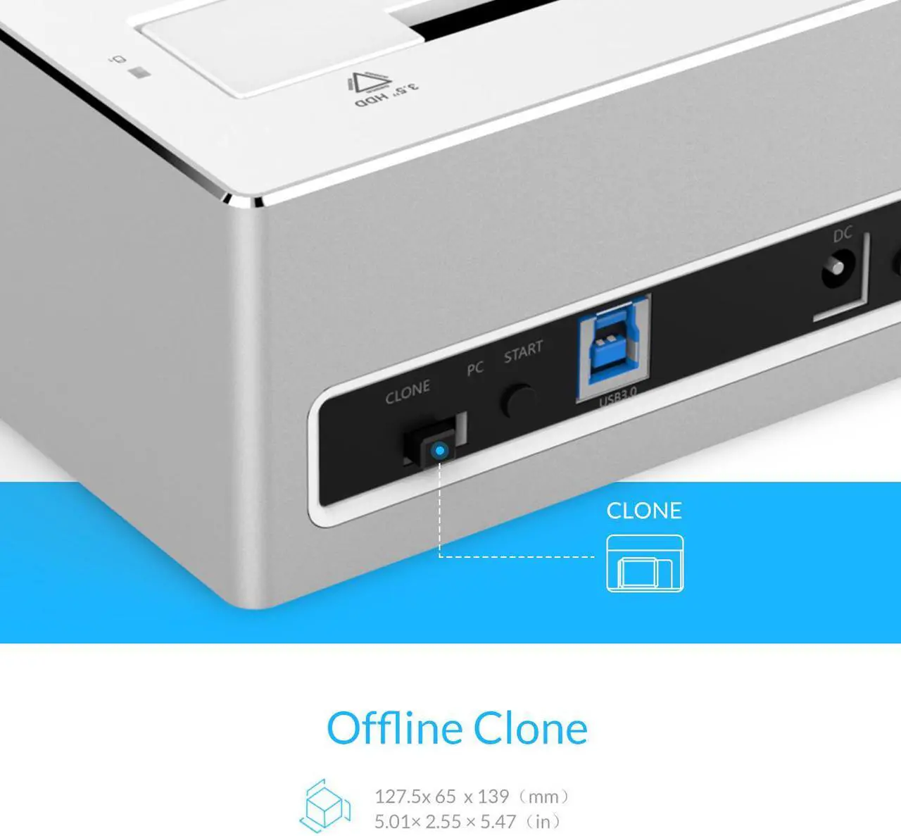 Alt view image 2 of 7 - ORICO 6828US3-C Aluminum & Plastic SATA to USB 3.0 Hard Drive Docking Station with Stand Alone Clone Function for 2.5" & 3.5" HDD/SSD, Maximum 8TB - Silver
