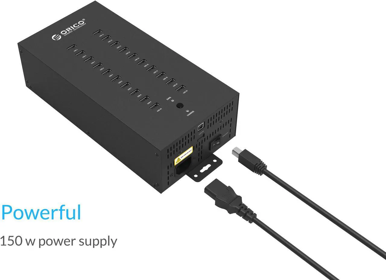 Alt view image 2 of 7 - ORICO Industrial USB Hub, 20 Ports Mountable 150W Powered Industrial Grade USB 2.0 Hub, Full Metal Case, High-Speed Data Transfer