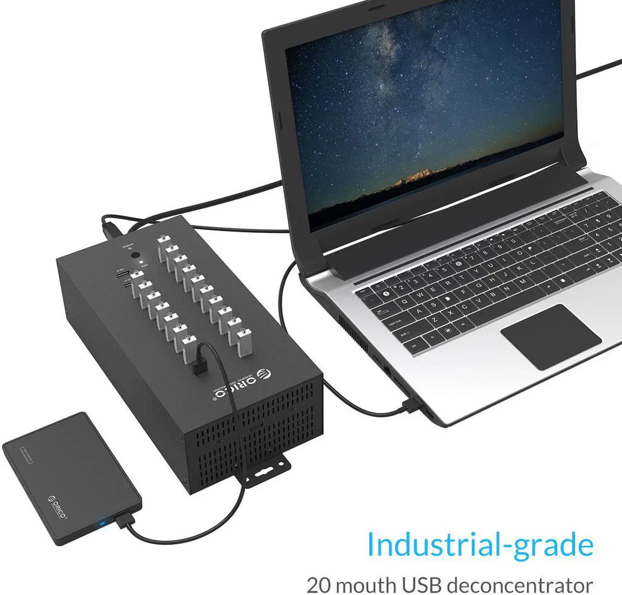 Alt view image 4 of 7 - ORICO Industrial USB Hub, 20 Ports Mountable 150W Powered Industrial Grade USB 2.0 Hub, Full Metal Case, High-Speed Data Transfer