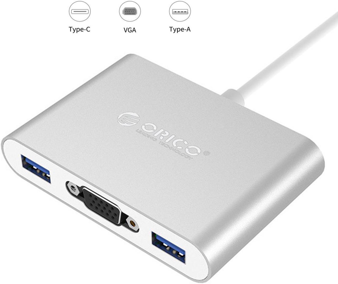 USB-3.1 Type-C HUB ORICO 5 in 1 USB-C Type-C Multi-Port HUB to VGA USB Type C PD Power Delivery Charging port, 3-USB 3.0 Type-A Ports,for MacBook, Chromebook,PC Laptop