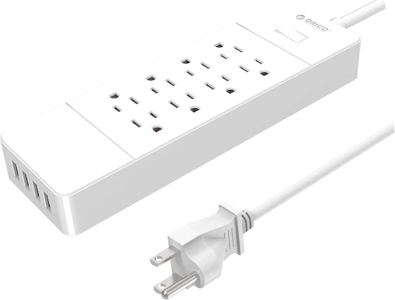 Main image of ORICO  8 AC Outlet Power Strip with  4 USB Charging Port Built-in 5FT Cord with Keyholes Wall Mountable 5V4A Max for Home/Office