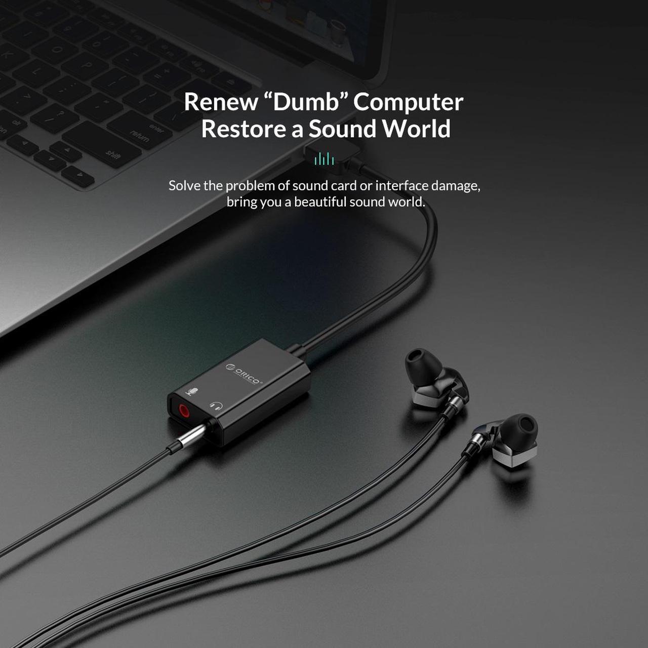 Alt view image 4 of 7 - ORICO Portable USB External Sound Card USB to Earphone/Microphone Interface Sound Card 10CM Cable Length For Windows/Mac/Linux