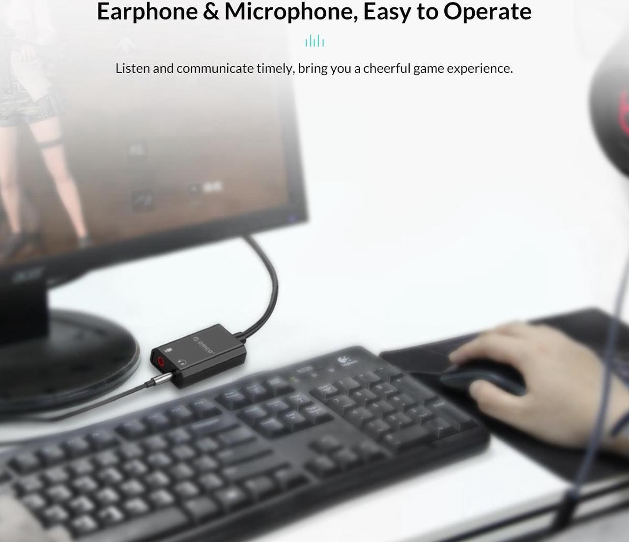 Alt view image 5 of 7 - ORICO Portable USB External Sound Card USB to Earphone/Microphone Interface Sound Card 10CM Cable Length For Windows/Mac/Linux