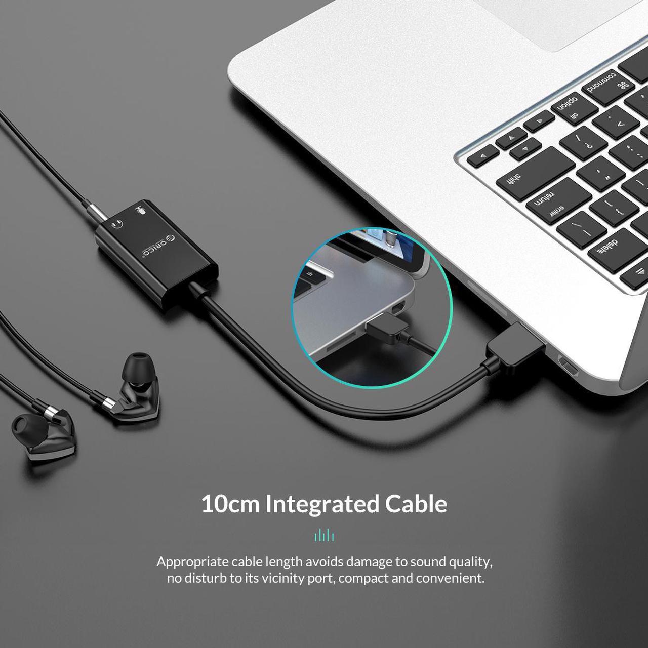 Alt view image 7 of 7 - ORICO Portable USB External Sound Card USB to Earphone/Microphone Interface Sound Card 10CM Cable Length For Windows/Mac/Linux