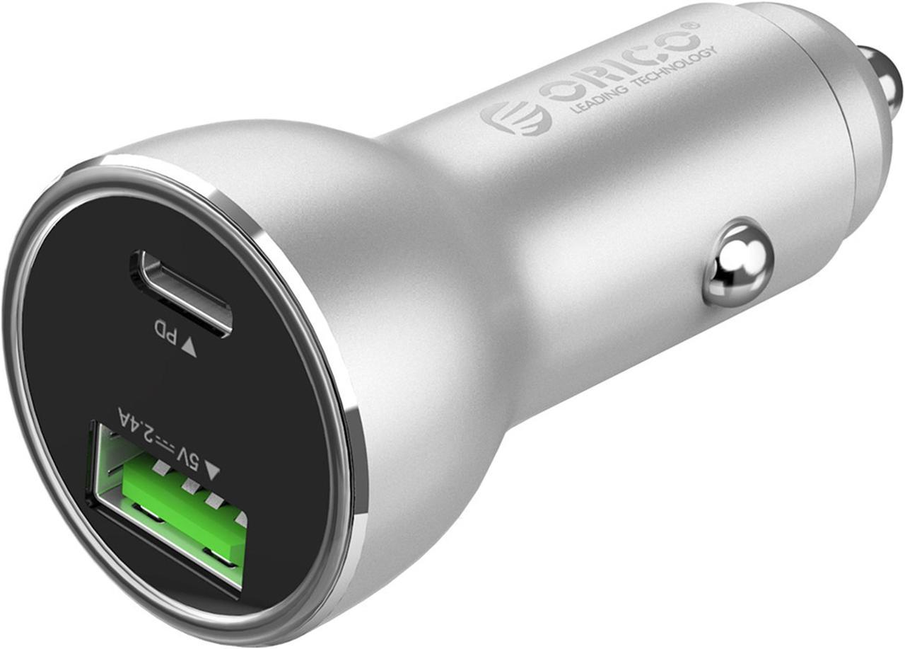 ORICO 30W Dual USB Car Charger  Type-C PD3.0 +USB 5V2.4A Dast Charger Adapter for iPhone, iPad, Galaxy S7/S6/Edge/Plus, Note 4/5, LG G5 G4, HTC,  and More Charging devices