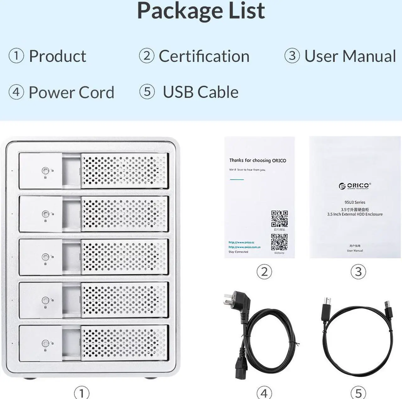 Alt view image 7 of 7 - ORICO Aluminum 5 Bay 3.5 inch Enclosure SuperSpeed USB 3.0 to SATA Hard Drive HDD SSD Case RAID 0/1/3/5/10/Combine/Clear RAID Models for Mac OS Windows PC Laptop 16TB Max-9558RU3