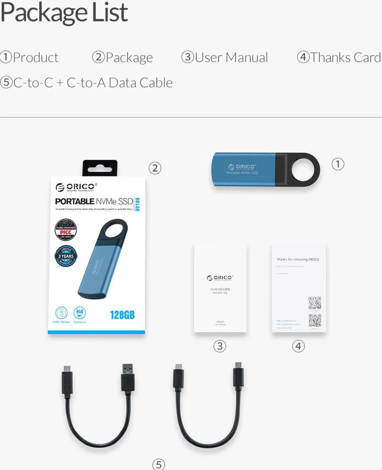 Alt view image 7 of 7 - ORICO 256GB Extreme Portable External M.2 Nvme SSD Mini External Solid State Drive with NVMe Interface USB C 3.1 10Gbps Solid State Drive (GV100 Blue)