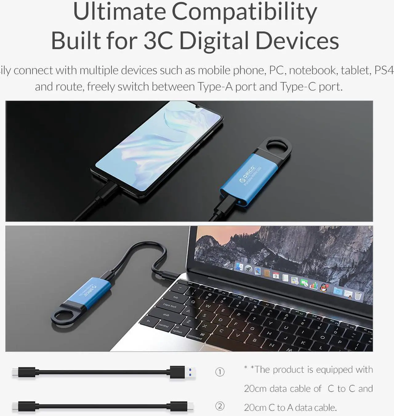 Alt view image 4 of 7 - ORICO 256GB Extreme Portable External M.2 Nvme SSD Mini External Solid State Drive with NVMe Interface USB C 3.1 10Gbps Solid State Drive (GV100 Blue)