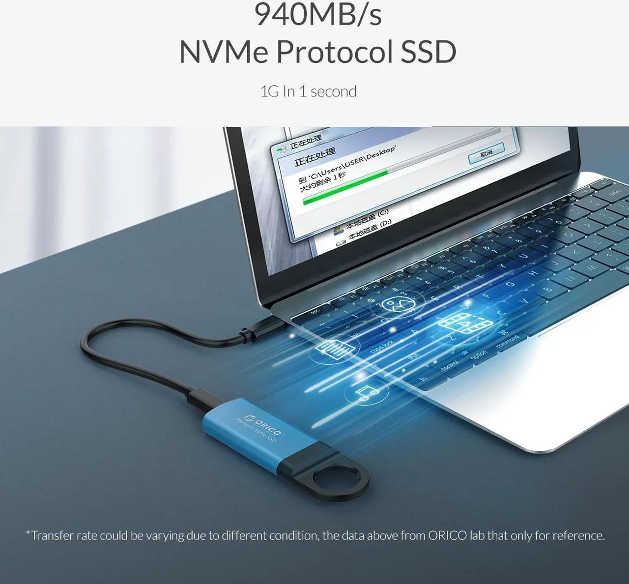 Alt view image 3 of 7 - ORICO 256GB Extreme Portable External M.2 Nvme SSD Mini External Solid State Drive with NVMe Interface USB C 3.1 10Gbps Solid State Drive (GV100 Blue)