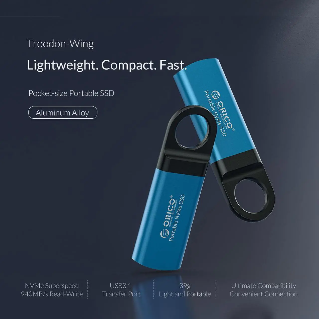 Alt view image 2 of 7 - ORICO 256GB Extreme Portable External M.2 Nvme SSD Mini External Solid State Drive with NVMe Interface USB C 3.1 10Gbps Solid State Drive (GV100 Blue)