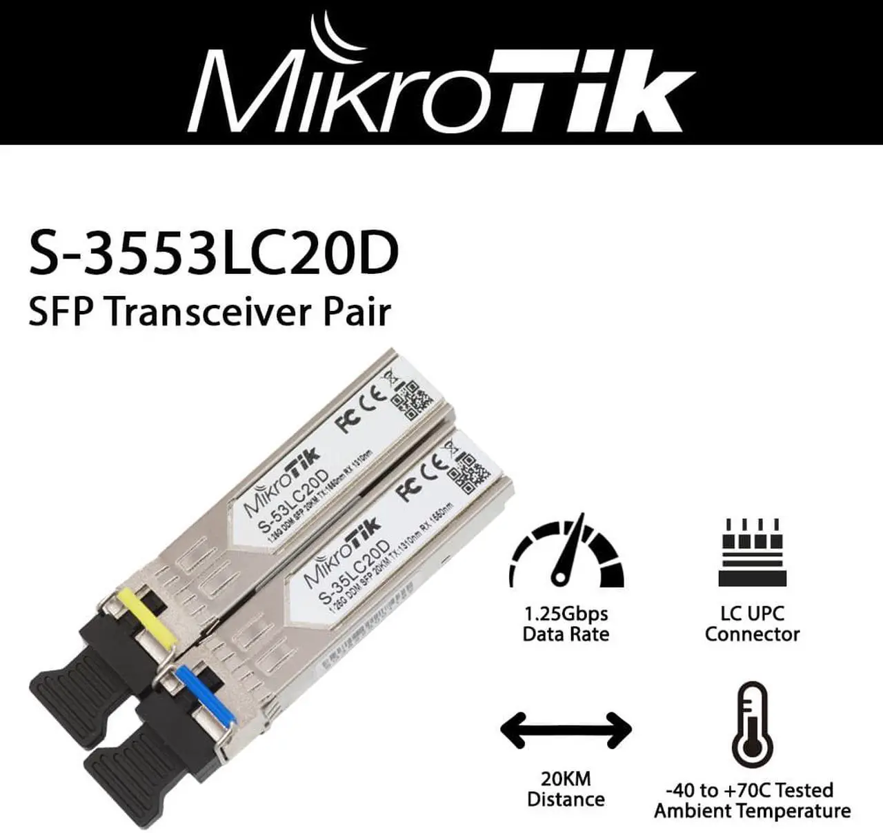 Alt view image 2 of 2 - Mikrotik S-3553LC20D SFP Transceiver Pair 1.25G 20km with LC Connector