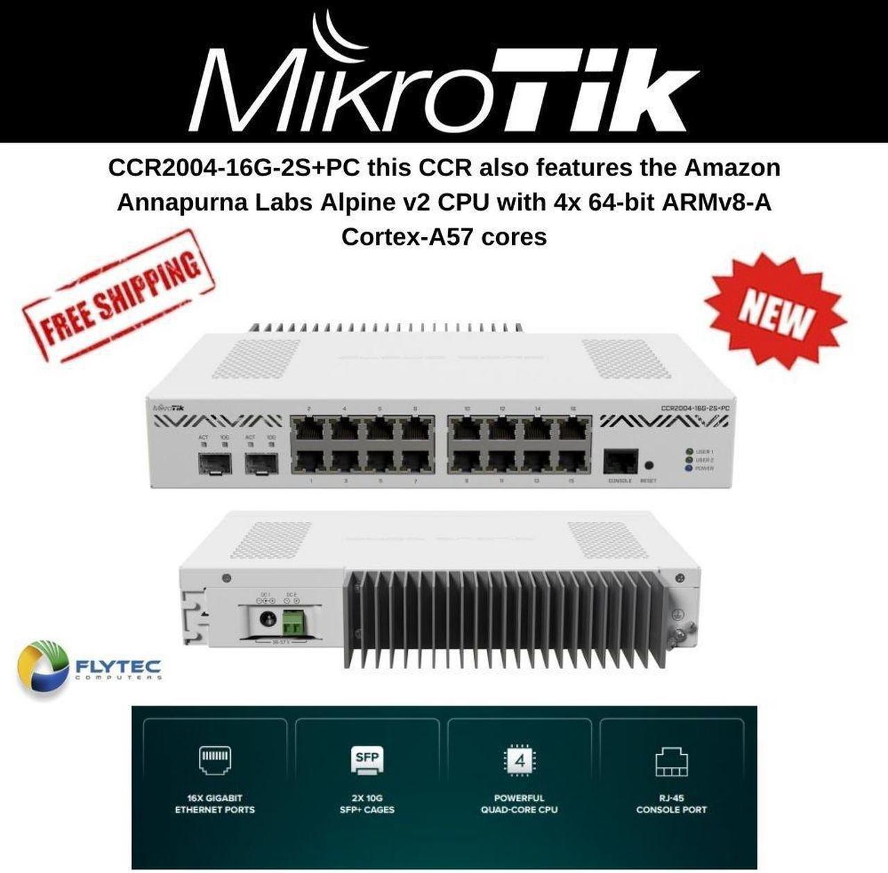 Main image of MikroTik CCR2004-16G-2S+PC Cloud Core Router 1.2GHz CPU, 4GB of DDR4 RAM, 128MB NAND, 16X Gigabit Ethernet Ports