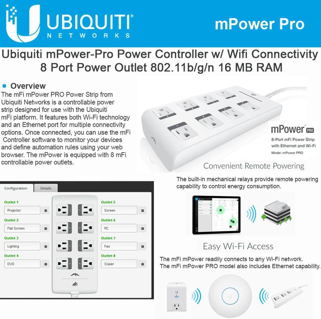 Alt view image 7 of 8 - Ubiquiti Networks mFi mPower PRO Power Strip with Wi-Fi Connectivity and Ethernet Port (8 Outlets)