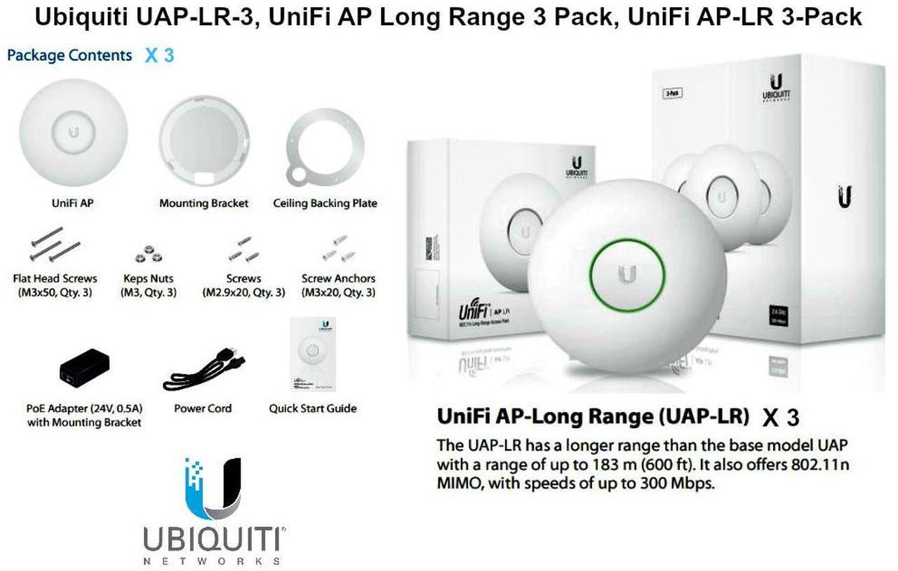 Alt view image 5 of 7 - Ubiquiti UAP-LR-3, UniFi AP Long Range 3 Pack, UniFi AP-LR 3-Pack PoE 300 Mbps