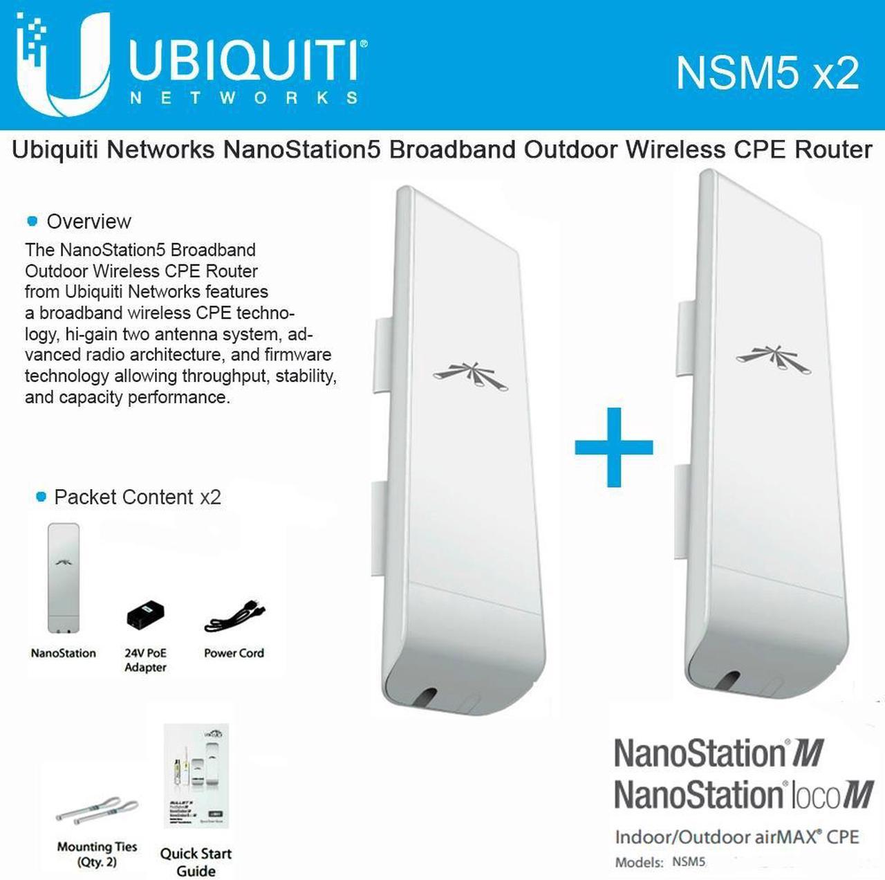 Ubiquiti NanoStation M5 NSM5 5GHz 16dBi, 5GHz HP 2x2 MIMO AirMax TDMA Station.