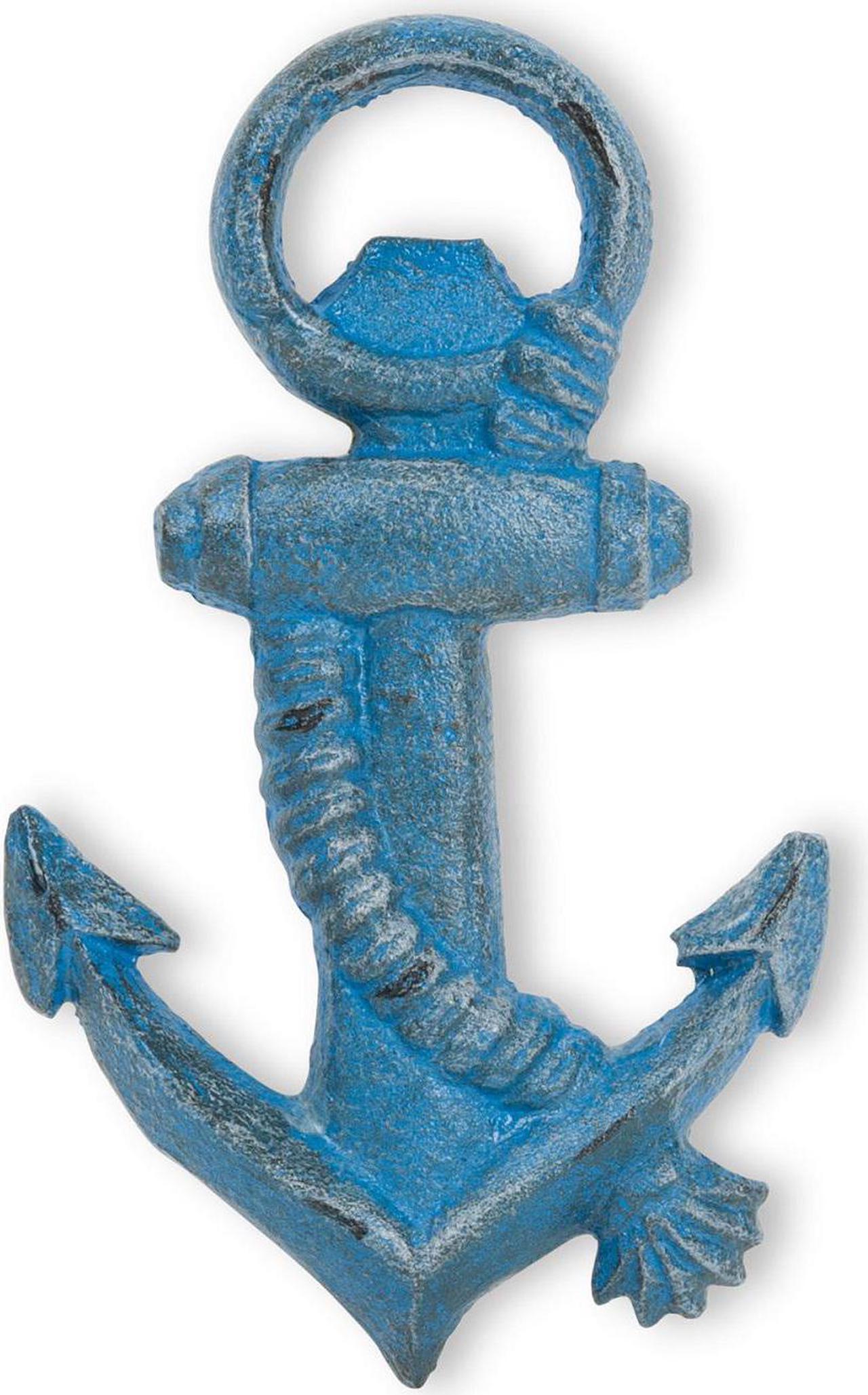 Main image of Anchor and Rope Bottle Opener Handheld Blue Cast Iron Distressed Finish