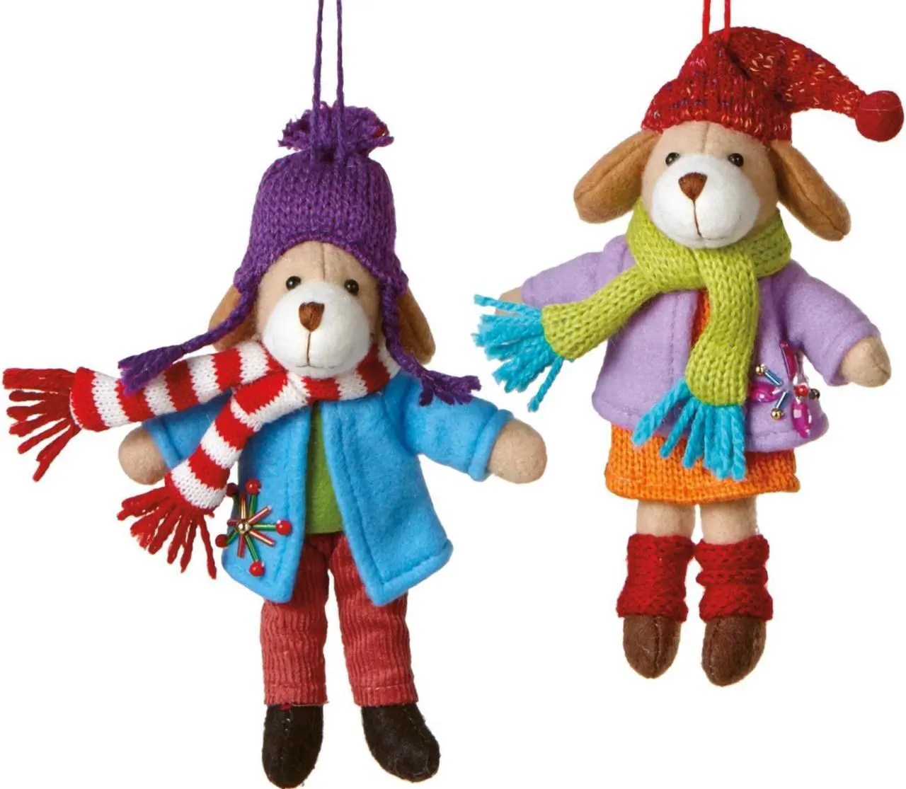 Main image of Boy and Girl Family Pet Dogs in Winter Coats Christmas Ornaments Set of 2