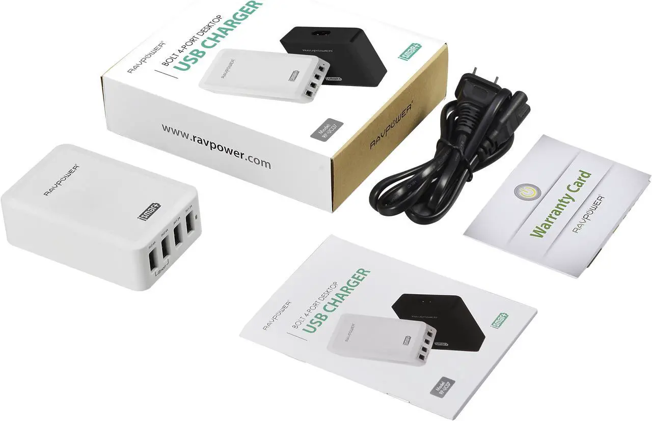 Alt view image 5 of 5 - RAVPower 40W/7.2A 4-Port iSmart USB Wall Charger / USB Desktop Rapid Charging Station for iPhone 6 plus, 6; iPad; Galaxy; Kindle; Nexus; Nokia Lumia; HTC; LG; External Battery Packs and More (White)