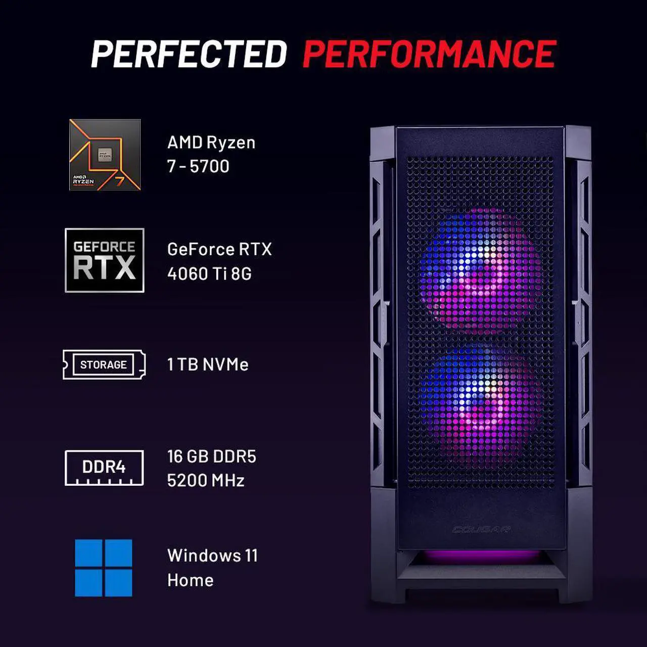 Alt view image 4 of 6 - Skytech Blaze Mini Gaming PC, Ryzen 7 5700 3.7 GHz (4.6GHz Turbo Boost), NVIDIA RTX 4060 Ti 8GB GDDR6X, 1TB NVME, 16GB DDR4 RAM 3200, 650W GOLD PSU, Wi-Fi, Win 11 Home