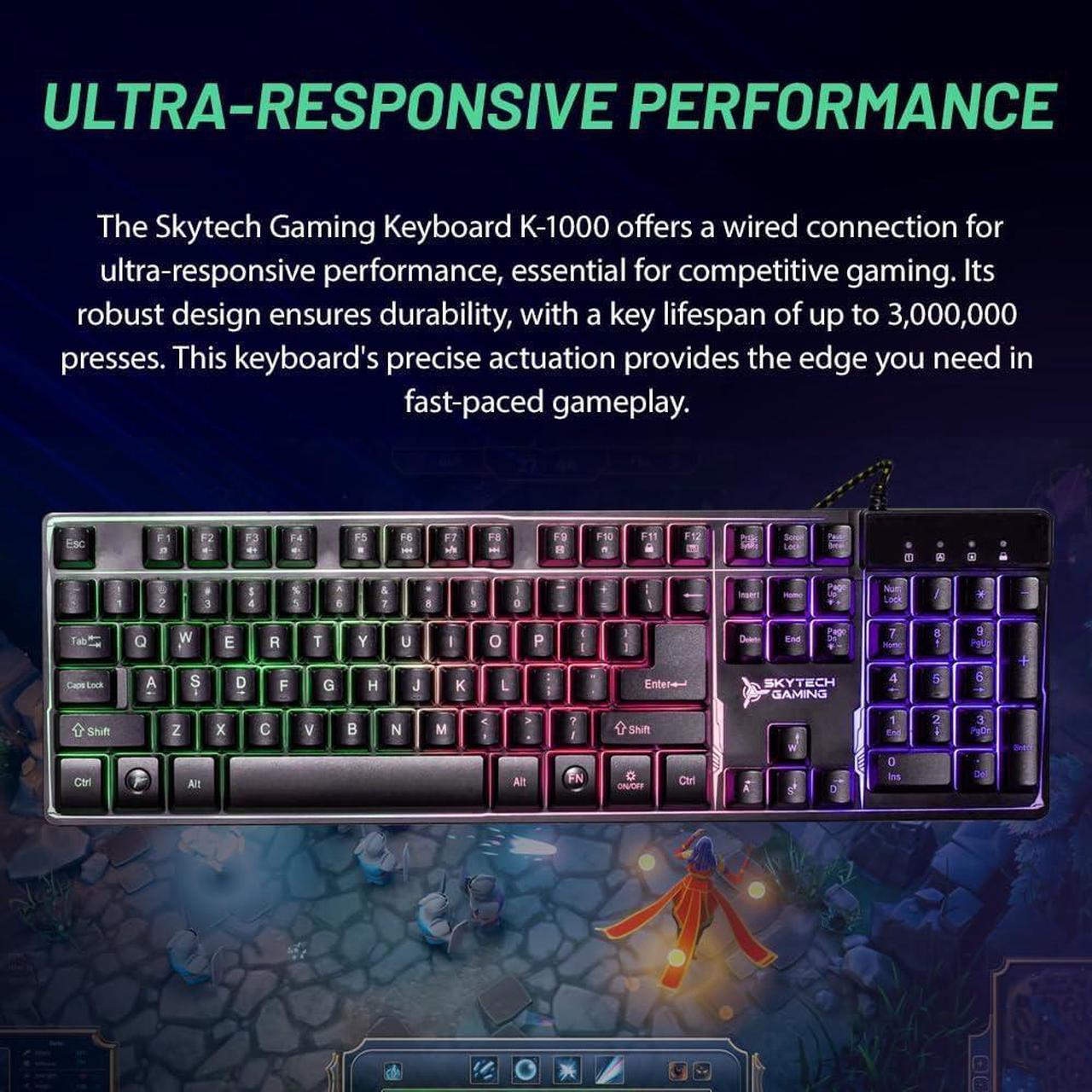 Skytech gaming classic k 1000 rgb gaming keyboard 104 keys usb wired