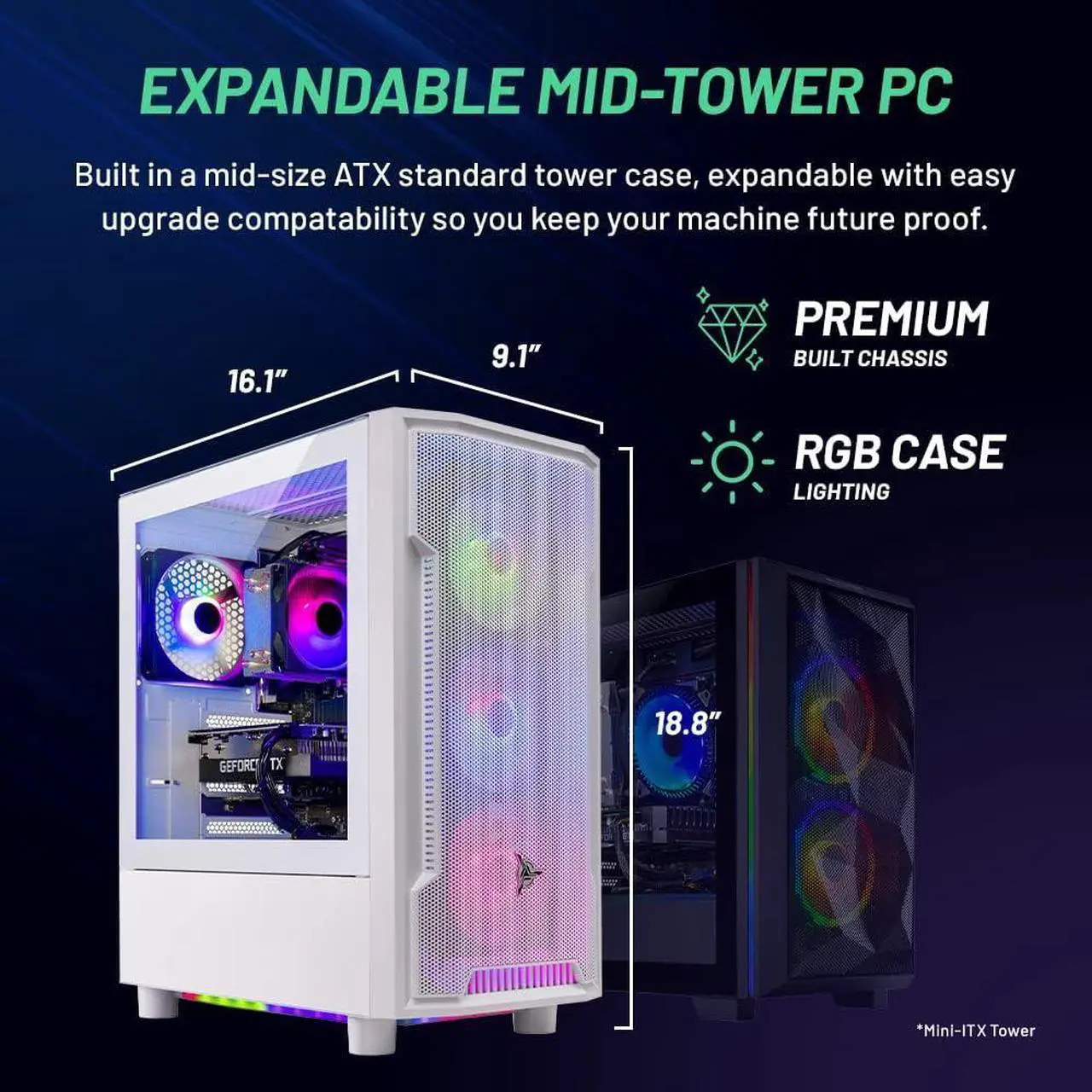 Alt view image 2 of 5 - Skytech Archangel Gaming PC Desktop, Ryzen 5 5600X 3.7 GHz (4.6GHz Turbo Boost), NVIDIA RTX 4060 8GB GDDR6X, 1TB SSD, 16GB DDR4 RAM 3200, 650W GOLD PSU, Wi-Fi, Win 11 Home