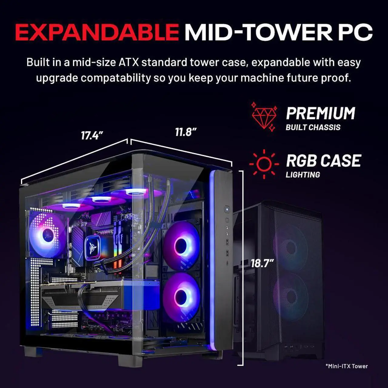 Alt view image 5 of 8 - Skytech King 95 Gaming PC Desktop, Ryzen 7 7800X3D 4.2 GHz (5GHz Turbo Boost), AMD RX 7800XT 16GB GDDR6, 1TB Gen4 SSD, 32GB DDR5 RAM 5600 RGB, 850W GOLD PSU, 360mm ARGB AIO , Wi-Fi, Win 11 Home
