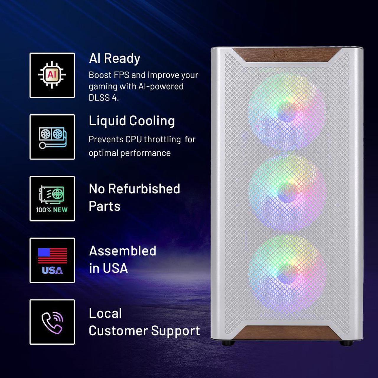 Alt view image 4 of 8 - Skytech Chronos Gaming PC Desktop, Ryzen 7 9800X3D 4.7 GHz (5.2 GHz Turbo), X670 Motherboard, NVIDIA RTX 5080 16GB GDDR7, 2TB SSD, 32GB DDR5 6000 RGB, 850W GOLD ATX 3.0, 360mm AIO , Wi-Fi, Win 11 Home