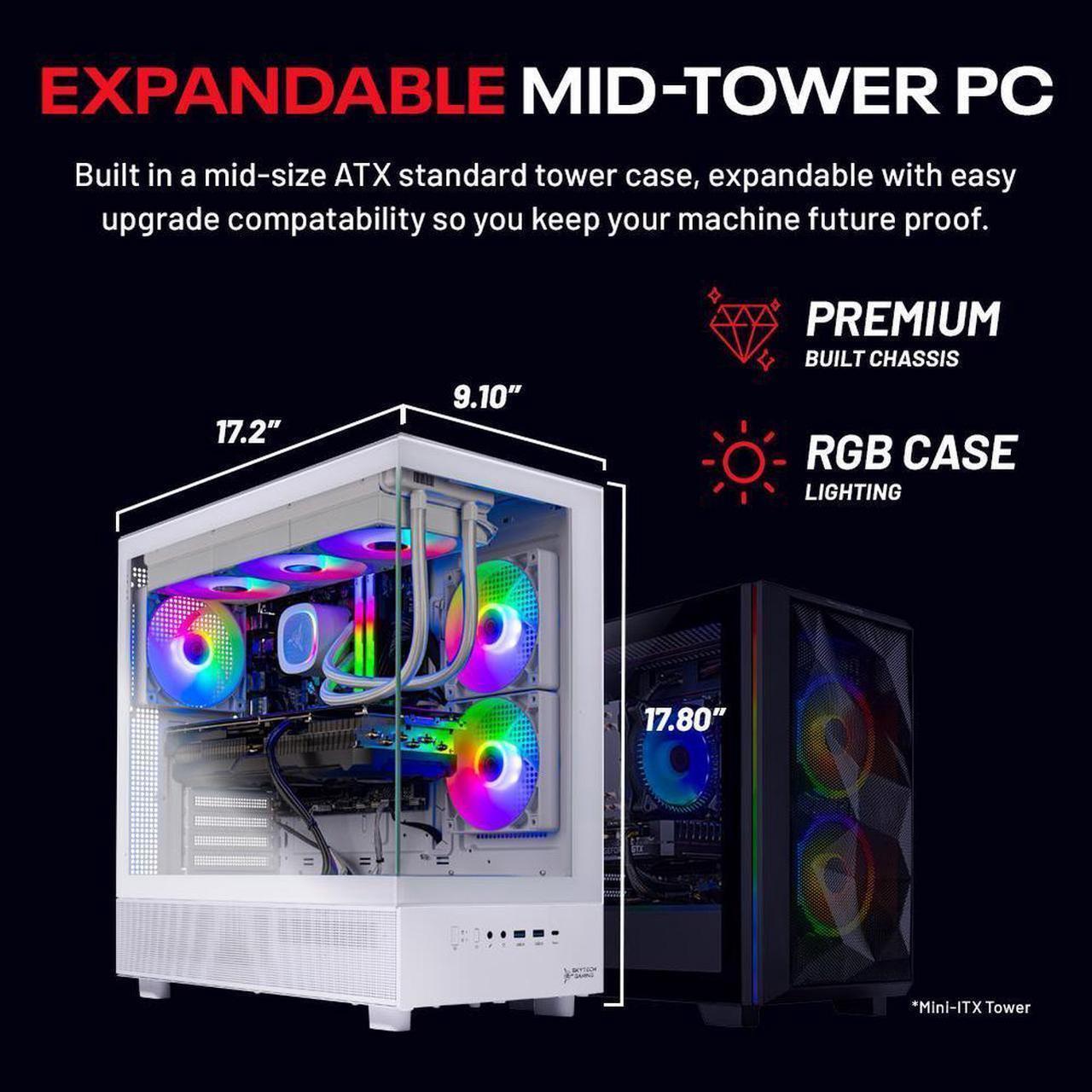 Alt view image 3 of 7 - Skytech Azure Gaming PC Desktop, Ryzen 7 9800X3D 4.7 GHz (5.2 GHz Turbo Boost), AMD RX 9070 XT 16GB GDDR6, 2TB Gen4 NVME SSD, 32GB DDR5 RAM 6000 RGB, 1000W GOLD PSU, Wi-Fi, Win 11