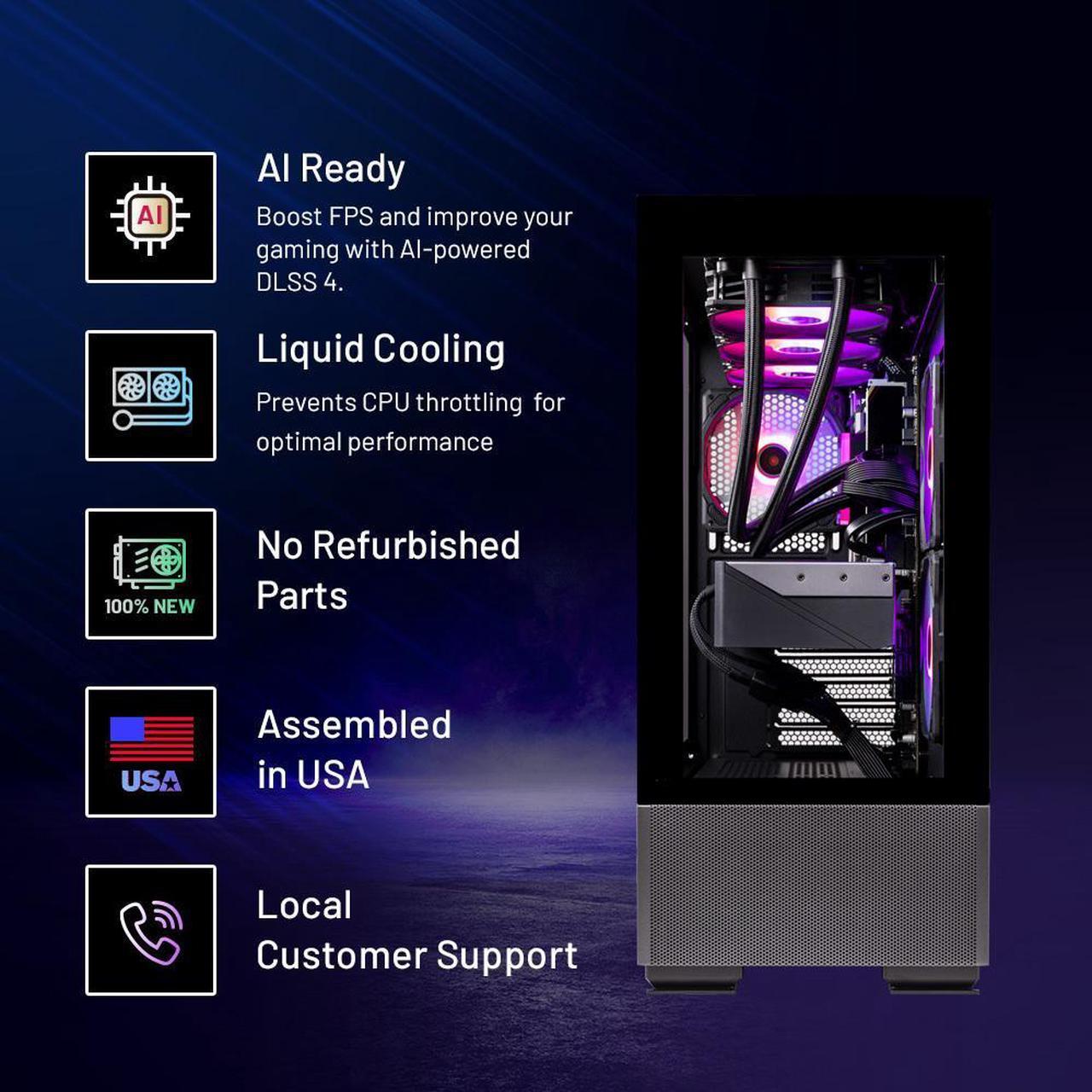 Alt view image 3 of 7 - Skytech Azure Gaming PC Desktop, Ryzen 7 7700X 4.5 GHz (5.4GHz Turbo), NVIDIA RTX 5060 Ti 16GB GDDR7, 2TB Gen4 NVMe SSD, 32GB DDR5 RAM RGB, 750W GOLD PSU, 360mm ARGB AIO , Wi-Fi, Win 11