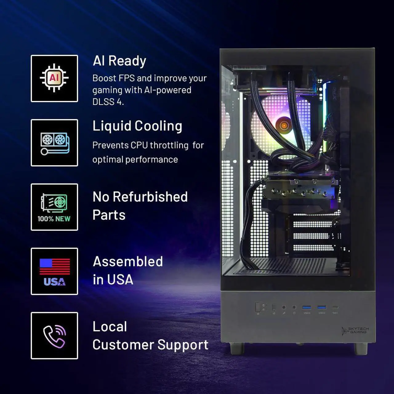 Alt view image 3 of 7 - Skytech Azure Gaming PC Desktop, Ryzen 7 7800X3D 4.2 GHz (5GHz Turbo), NVIDIA RTX 5060 Ti 16GB GDDR7, 1TB Gen4 NVMe SSD, 32GB DDR5 RAM, 850W GOLD ATX 3 PSU, 360mm ARGB AIO , Wi-Fi, Win 11,Montech XR