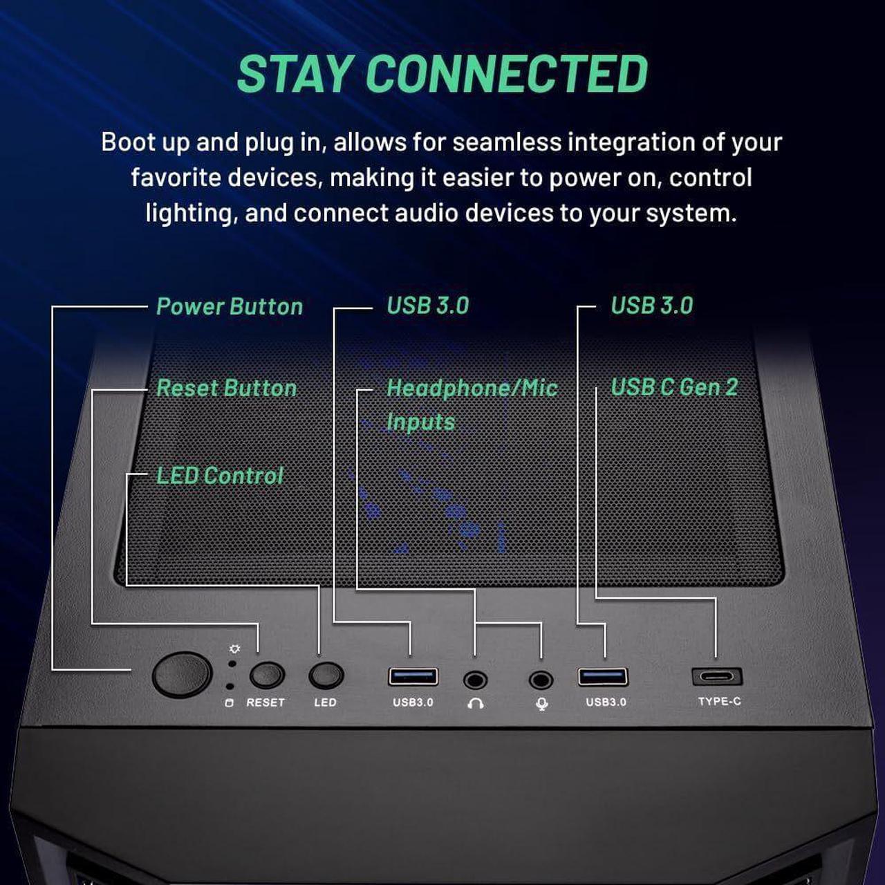 Alt view image 6 of 7 - Skytech Shadow Gaming PC Desktop, Intel i5 14400F 2.5 GHz (4.7GHz Turbo), NVIDIA RTX 5060 8GB, 1TB NVMe SSD, 16GB DDR5 RAM 6000, 650W GOLD PSU, Wi-Fi, Win 11