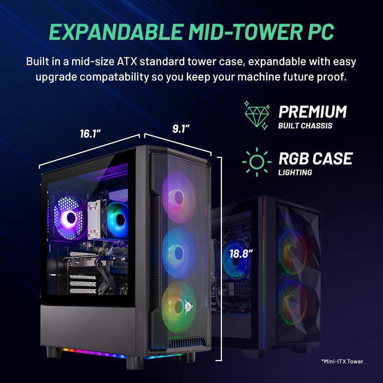 Alt view image 4 of 7 - Skytech Shadow Gaming PC Desktop, Intel i5 14400F 2.5 GHz (4.7GHz Turbo), NVIDIA RTX 5060 8GB, 1TB NVMe SSD, 16GB DDR5 RAM 6000, 650W GOLD PSU, Wi-Fi, Win 11