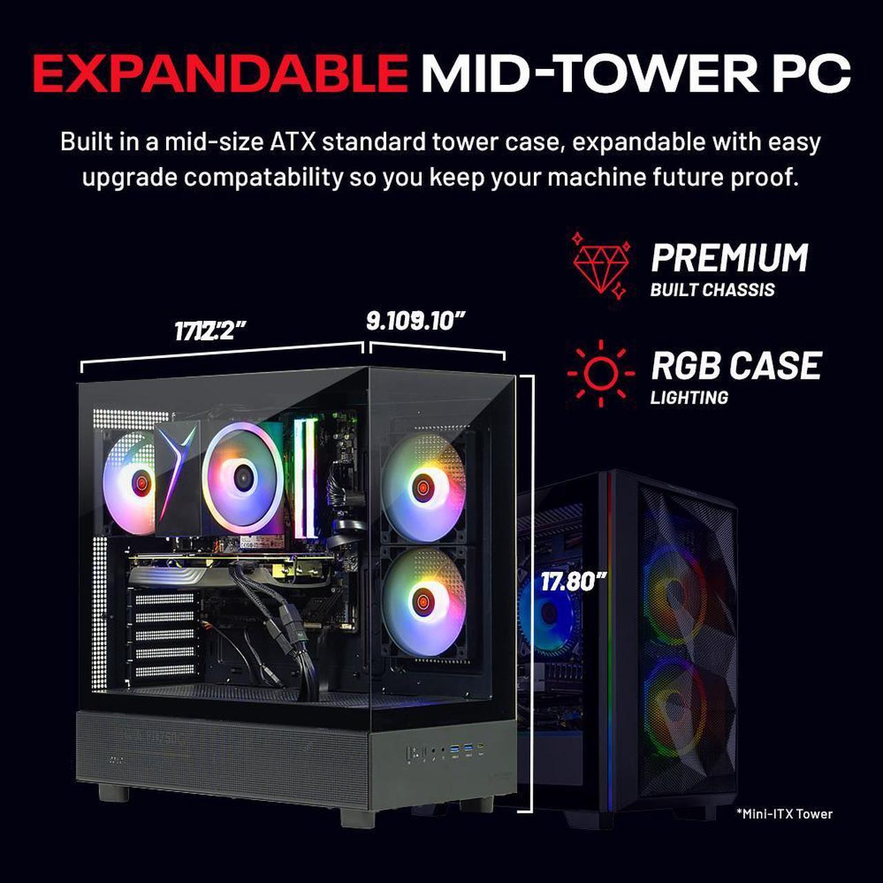 Alt view image 5 of 8 - Skytech Azure Gaming PC Desktop, Intel i5 14400F 2.5 GHz (4.7GHz Turbo), NVIDIA RTX 5060 8GB, 1TB NVMe SSD, 32GB DDR5 RAM 5200 RGB, 650W GOLD PSU, Wi-Fi, Win 11