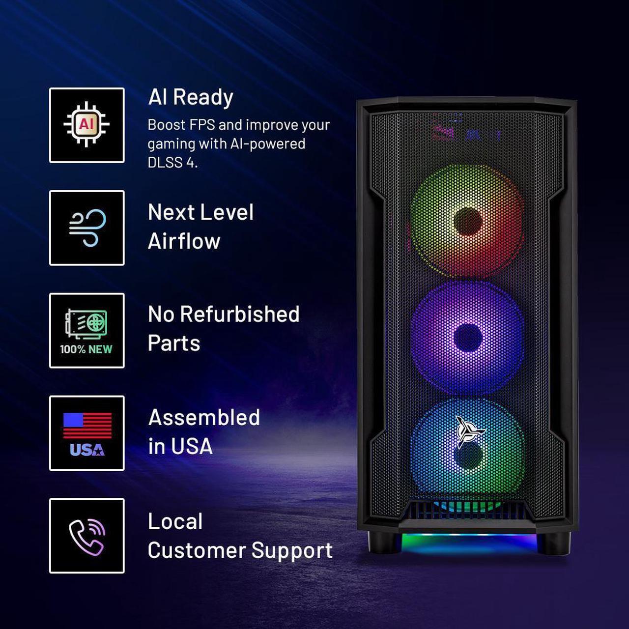 Alt view image 2 of 7 - Skytech Shadow Gaming PC Desktop, Ryzen 7 5700 3.7 GHz (4.6GHz Turbo), NVIDIA RTX 5060 Ti 8GB, 1TB NVMe SSD, 32GB DDR4 RAM 3200, 650W GOLD PSU, Wi-Fi, Win 11
